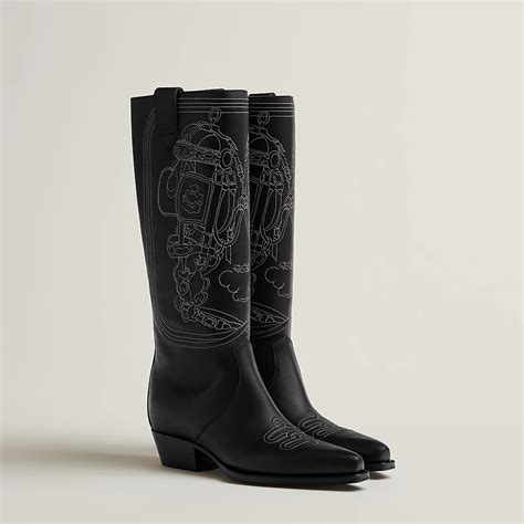 hermes folk 35 boot|Hermès Folk 35 Boots With Stitched Motif Detail in Black .